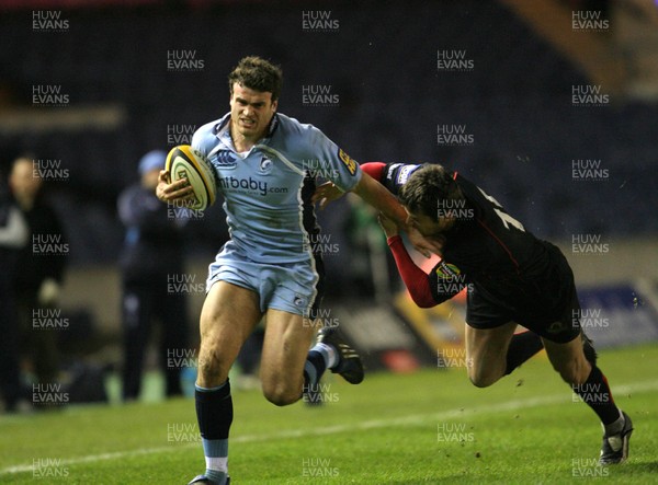 28.03.08 Edinburgh v Cardiff Blues... Blues' Jamie Roberts is tackled by Edinburgh's Hugo Southwell. 