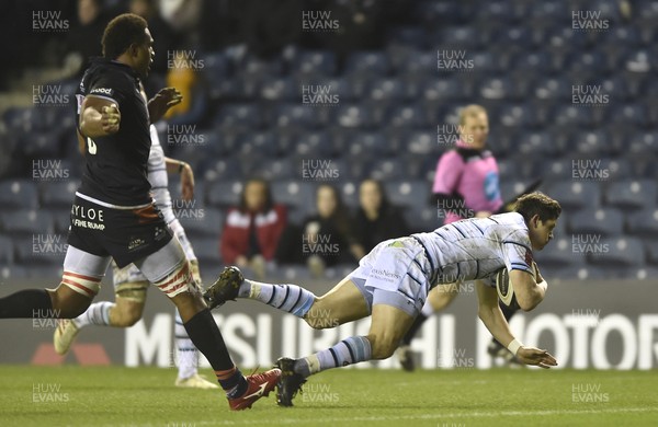 230219 - Edinburgh Rugby v Cardiff Blues - Guinness PRO14 -  Lloyd Williams of Cardiff scores the 1st Cardiff try 