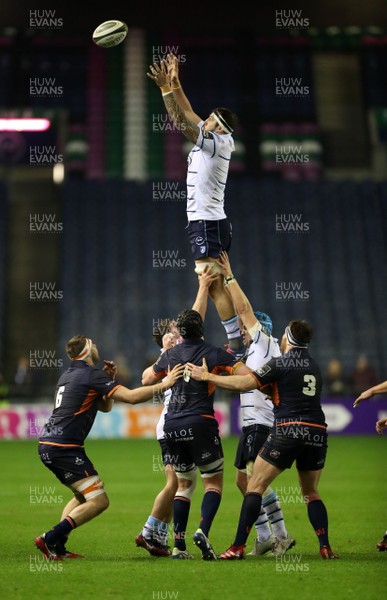 280220 - Edinburgh v Cardiff Blues - Guinness PRO14 -  Shane Lewis-Hughes of Cardiff wins a line out