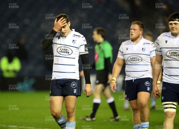280220 - Edinburgh v Cardiff Blues - Guinness PRO14 -  Ben Thomas of Cardiff leaves the field dejected at the end of the match following a 14-6 defeat 