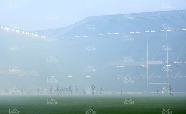 310318 - Edinburgh v Cardiff Blues - European Rugby Challenge Cup - A general view of Murrayfield after pre match pyrotechnics fill the stadium with smoke