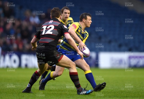 310318 - Edinburgh v Cardiff Blues - European Rugby Challenge Cup - Jarrod Evans of Cardiff Blues gets the ball away