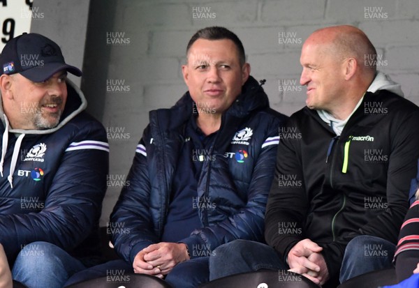080917 - Edinburgh Rugby v Dragons - Guinness PRO14 -   Gregor Townsend - Scotland head coach (right) watches the match from the sidelines along with his assistant coaches Dan McFarland (far left) and Matt Taylor