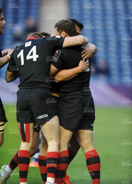 170415 Edinburgh Rugby v Dragons, European Challenge Cup Semi-Final -Stuart McInally - Edinburgh flanker celebrates the first try of the game