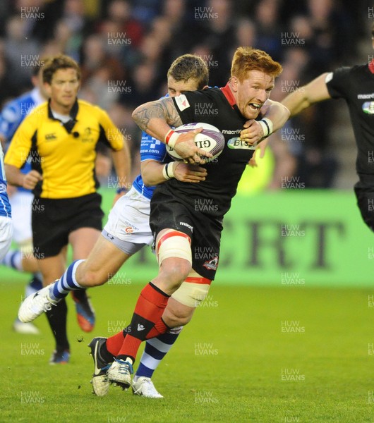 170415 Edinburgh Rugby v Dragons, European Challenge Cup Semi-Final -Roddy Grant - Edinburgh flanker tackled by Dragons scrum half Jonathan Evans