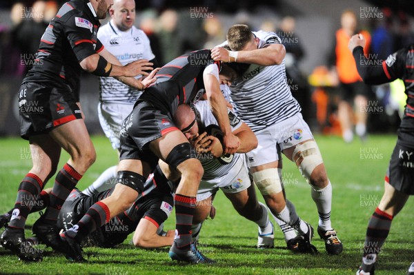 041117 - Edinburgh Rugby v Ospreys - Guinness PRO14 -  Dmitri Arhip of Ospreys drives through the tackle of Jamie Ritchie