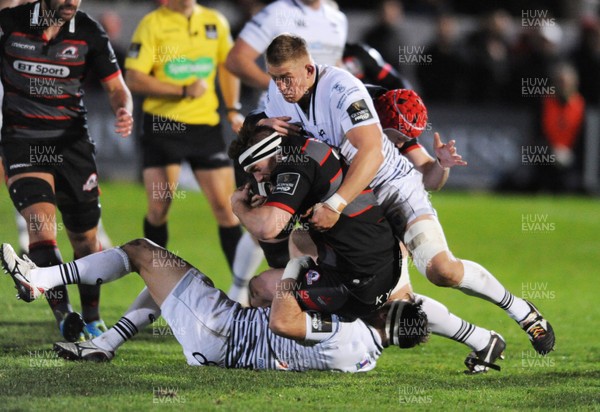 041117 - Edinburgh Rugby v Ospreys - Guinness PRO14 -  Simon Berghan of Edinburgh is tackled by Lloyd Ashley