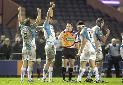 100212 - Edinburgh v Ospreys - RaboDirect Pro 12Ospreys players celebrate victory over Edinburgh