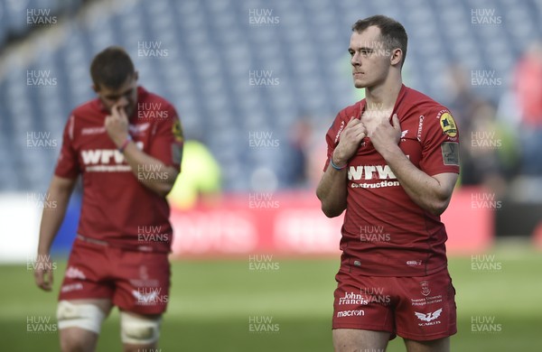 140418 - Edinburgh v Scarlets - Guinness PRO14 -  A dejected Ian Nicholas of Scarlets at the end of the match 