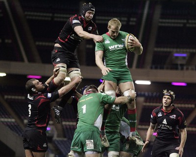 26.03.10 Edinburgh v Scarlets... Edinburgh's Steve Turnbull (L) in the lineout with Scarlets's Damian Welch. 