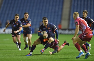 261019 - Edinburgh Rugby v Scarlets - Guinness PRO14 -  Matt Scott of Edinburgh and Tom James of Scarlets