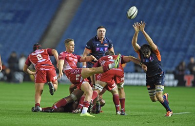 261019 - Edinburgh Rugby v Scarlets - Guinness PRO14 -  Kieran Hardy of Scarlets and Ally Miller of Edinburgh