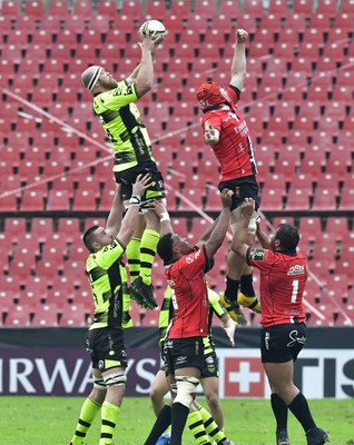 180125  Emirates Lions v Dragons RFC, EPCR Challenge Cup - Joe Davies of Dragons RFC wins the line out