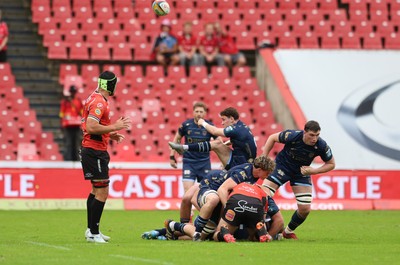 280326 - Fidelity SecureDrive Lions v Dragons RFC, United Rugby Championship - Niall Armstrong of Dragons RFC kicks clear
