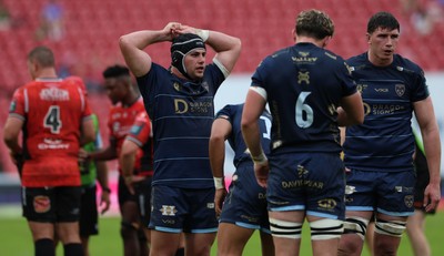 280326 - Fidelity SecureDrive Lions v Dragons RFC, United Rugby Championship - Dragons players at the end of the match