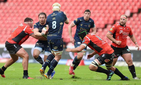280326 - Fidelity SecureDrive Lions v Dragons RFC, United Rugby Championship - Rhodri Williams of Dragons RFC looks to attack