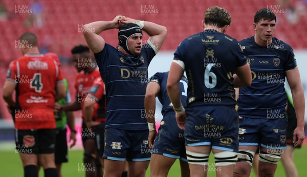 280326 - Fidelity SecureDrive Lions v Dragons RFC, United Rugby Championship - Dragons players at the end of the match