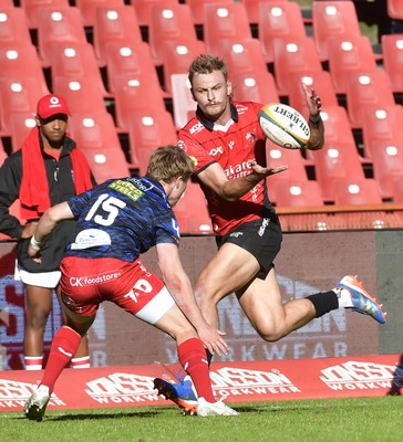 110525 - Emirates Lions v Scarlets - United Rugby Championship -  Richard Kriel of the Lions with the ball