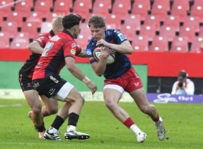 110525 - Emirates Lions v Scarlets - United Rugby Championship - Ellis Mee of Scarlets with the ball