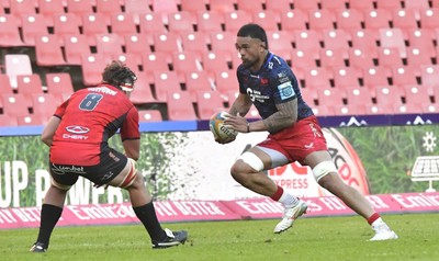 110525 - Emirates Lions v Scarlets - United Rugby Championship - Vaea Fifita of Scarlets with the ball