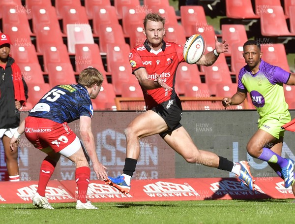 110525 - Emirates Lions v Scarlets - United Rugby Championship -  Richard Kriel of the Lions with the ball