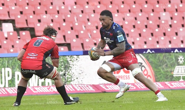 110525 - Emirates Lions v Scarlets - United Rugby Championship - Vaea Fifita of Scarlets with the ball