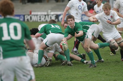 06.04.10 England U18 v Ireland U18 - Under 18s 5 Nations Festival -  Ireland's Luke McGrath spins the ball to half back partner Cahal Marsh(10). 