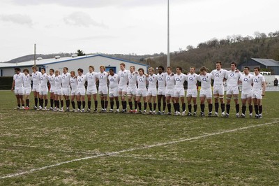 06.04.10 England U18 v Ireland U18 - Under 18s 5 Nations Festival -  The England squad line up for the National Anthem. 