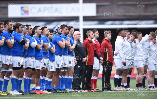 040418 - England U18 v Italy U18 - Under 18 Six Nations Festival - Italy and England line up for the anthems