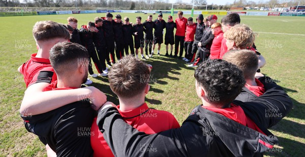 200322 England U18 v Wales U18, Under 18 International Match - Wales U18 team members huddle together as they arrive at Taunton RFC ahead of the match