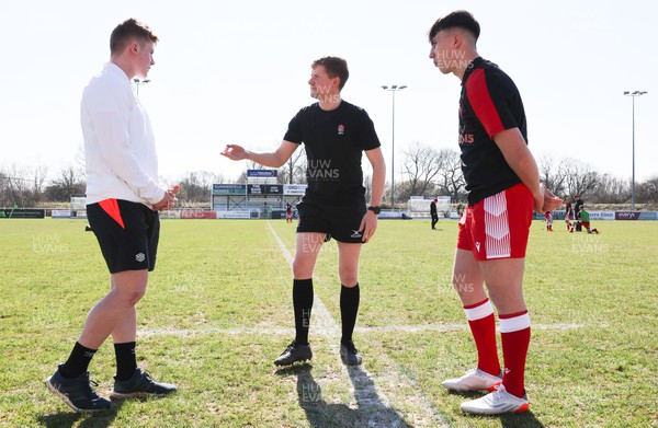 200322 England U18 v Wales U18, Under 18 International Match - Captains Joseph Woodward of England and Harri Ackerman of Wales chat before the coin toss