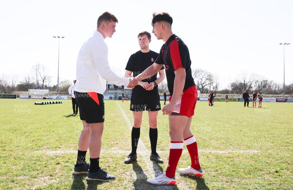 200322 England U18 v Wales U18, Under 18 International Match - Captains Joseph Woodward of England and Harri Ackerman of Wales chat before the coin toss