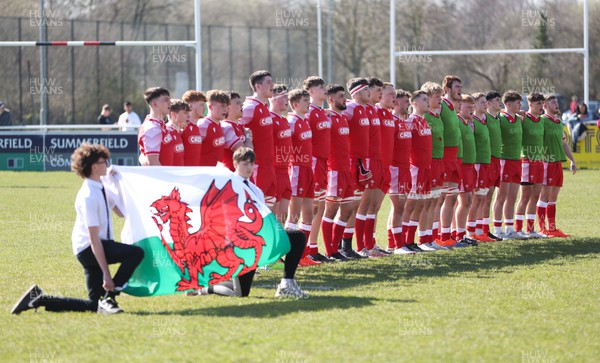 200322 England U18 v Wales U18, Under 18 International Match - The Wales team line up for the National anthems