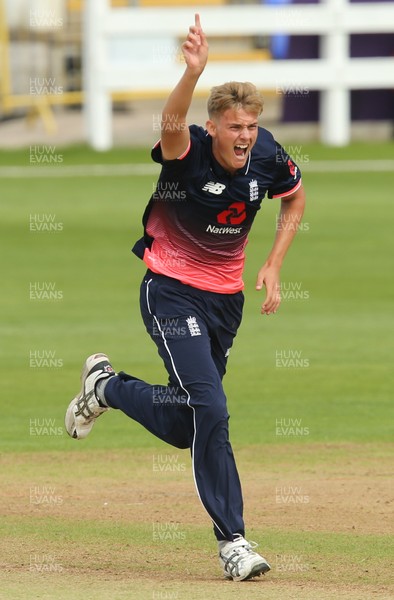 070817 - England U19 v India U19, 1st Youth ODI, Cardiff - Adam Finch of England celebrates after taking the wicket of Himanshu Rana of India