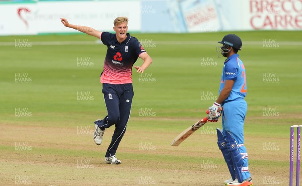 070817 - England U19 v India U19, 1st Youth ODI, Cardiff - Adam Finch of England celebrates after taking the wicket of Himanshu Rana of India