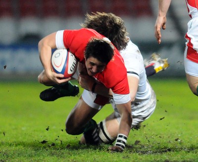 05.02.10 - Six Nations under 20 Championship, England under 20 v Wales under 20 Wales' Rhys Downes is brought down 