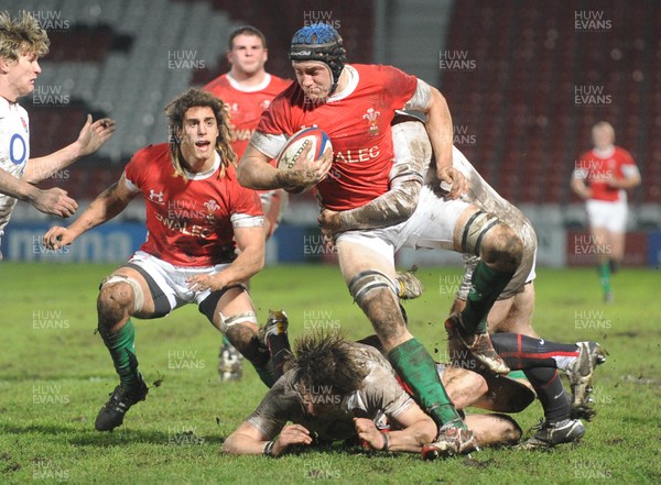 05.02.10 - Six Nations under 20 Championship, England under 20 v Wales under 20 Wales' James King is tackled, Josh Navidi looks on 