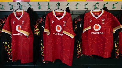 060226 - England U20 v Wales U20, 2026 U20 Six Nations - Wales match jerseys hang in the changing room