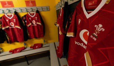 060226 - England U20 v Wales U20, 2026 U20 Six Nations - Wales match jerseys hang in the changing room