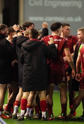 060226 - England U20 v Wales U20, 2026 U20 Six Nations - Wales celebrate after Steffan Emanuel of Wales racxes through to score try