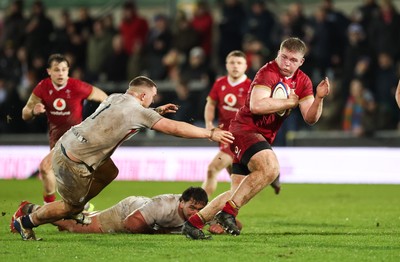 060226 - England U20 v Wales U20, 2026 U20 Six Nations - Isaac Godfrey of Wales charges forward