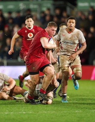 060226 - England U20 v Wales U20, 2026 U20 Six Nations - Isaac Godfrey of Wales charges forward