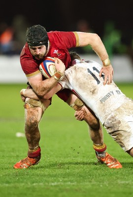 060226 - England U20 v Wales U20, 2026 U20 Six Nations - Evan Minto of Wales is tackled by George Pearson of England