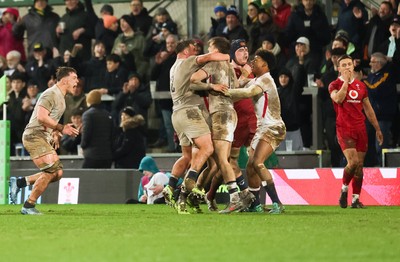 060226 - England U20 v Wales U20, 2026 U20 Six Nations - England players celebrate on the final whistle