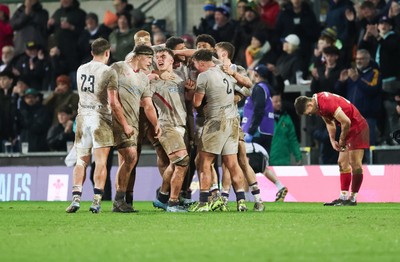 060226 - England U20 v Wales U20, 2026 U20 Six Nations - England players celebrate on the final whistle