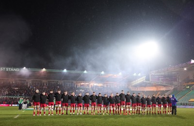 060226 - England U20 v Wales U20, 2026 U20 Six Nations - Wales line up for the anthem at the start of the match
