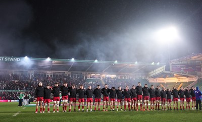 060226 - England U20 v Wales U20, 2026 U20 Six Nations - Wales line up for the anthem at the start of the match