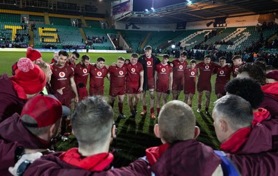 060226 - England U20 v Wales U20, 2026 U20 Six Nations - Wales players huddle up at the end of the match