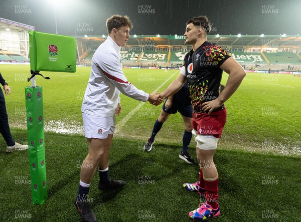 060226 - England U20 v Wales U20, 2026 U20 Six Nations - Captains Connor Treacey of England and Deian Gwynne of Wales at the coin toss