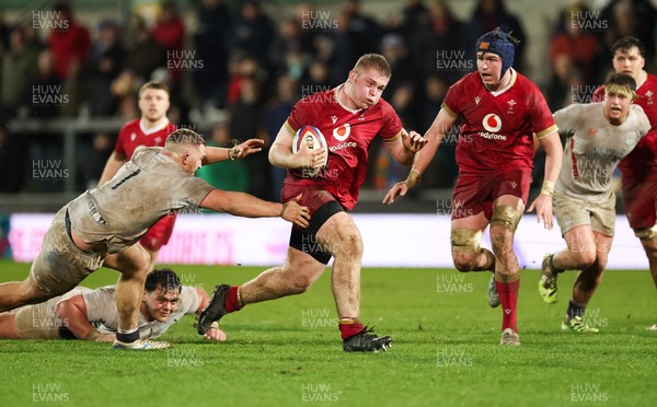 060226 - England U20 v Wales U20, 2026 U20 Six Nations - Isaac Godfrey of Wales charges forward